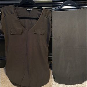 Black cap sleeve silk blouse